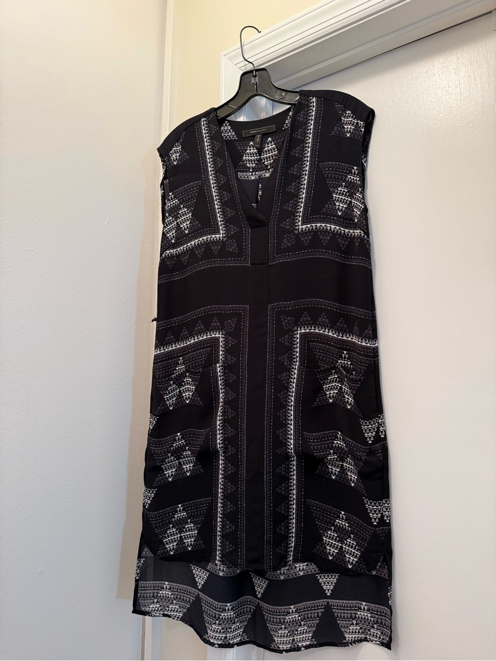 BCBGMaxAzria Black and White Geometric High-Low Dress